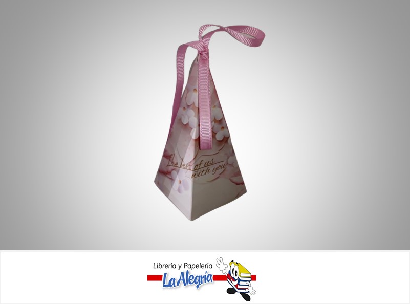 CAJA CARTON TRIANGULO 14X6X6 FLORES/ROSA MARCA S/M