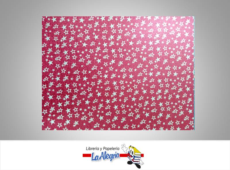 CARTULINA MICRO ESCARCHADA ESTAMPADA 50X70CM ESTRELLA PLATA ROJO UND MARCA S/M