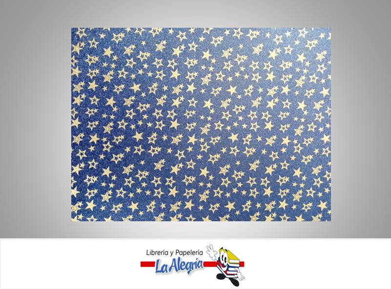 CARTULINA MICRO ESCARCHADA ESTAMPADA 50X70CM ESTRELLA  AZUL OSCURO UND MARCA S/M