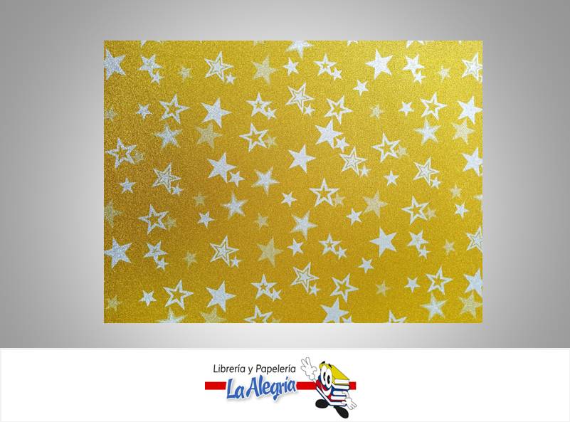 CARTULINA MICRO ESCARCHADA ESTAMPADA 50X70CM ESTRELLA  AMARILLO U MARCA S/M
