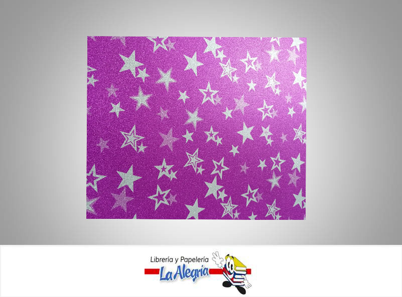 CARTULINA MICRO ESCARCHADA ESTAMPADA 50X70CM ESTRELLA PLATA/FUCSIA MARCA S/M