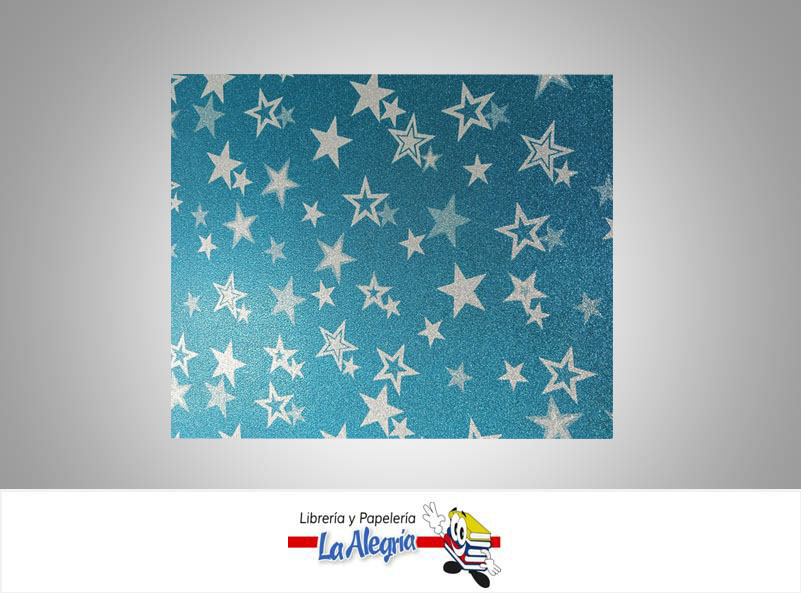 CARTULINA MICRO ESCARCHADA ESTAMPADA 50X70CM ESTRELLA PLATA/TURQUE MARCA S/M
