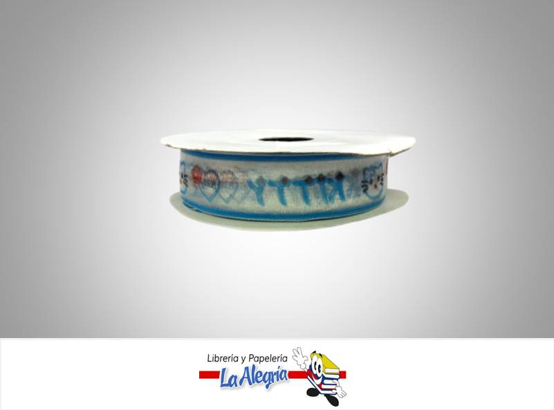 CINTA TULL ESTAMP 25MM KITTY AZUL XMETRO MARCA S/M   