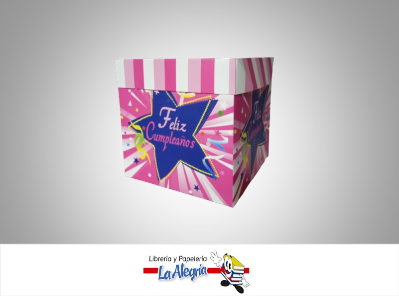CAJA REGALO FELIZ CUMPLEAÑOS 22X22X22CM ROSADA MARCA S/M