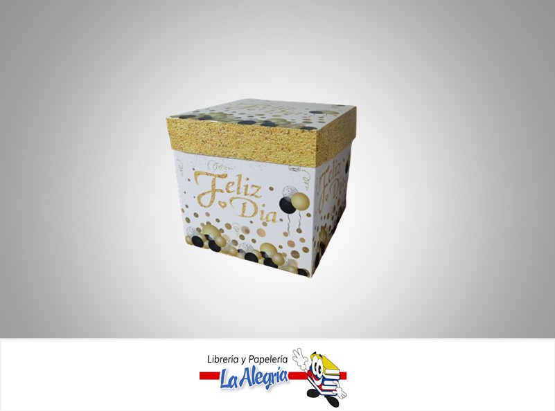 CAJA REGALO FELIZ DIA 22X22X22CM DORADO/BLANCO MARCA S/M