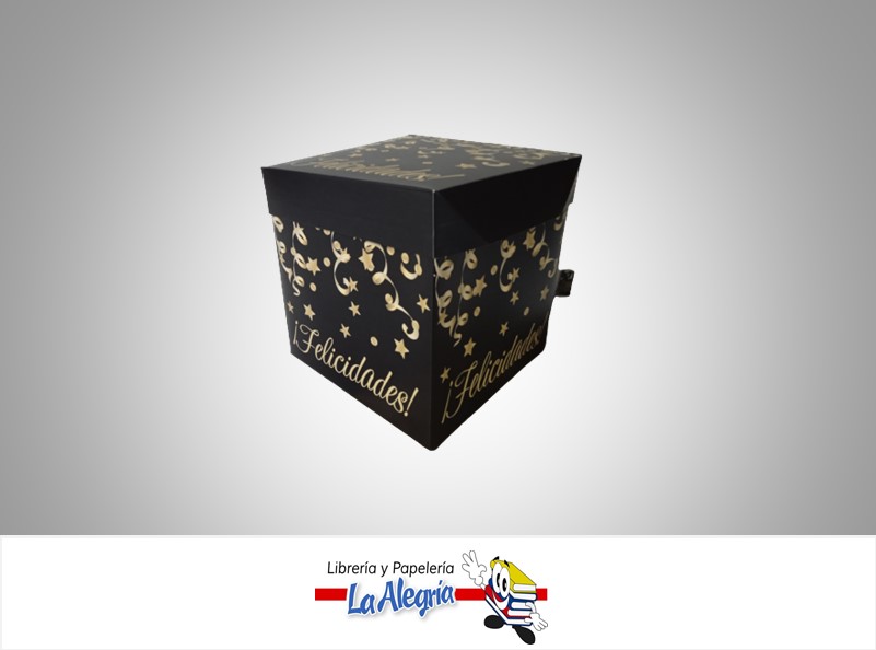 CAJA REGALO FELICIDADES 22X22X22CM NEGRA MARCA S/M