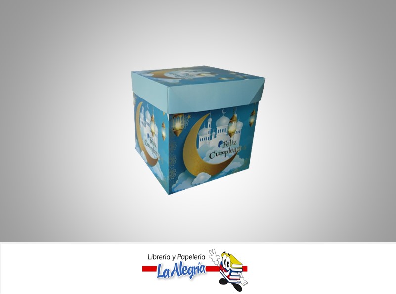 CAJA REGALO FELIZ CUMPLEAÑOS 22X22X22CM AZUL MARCA S/M