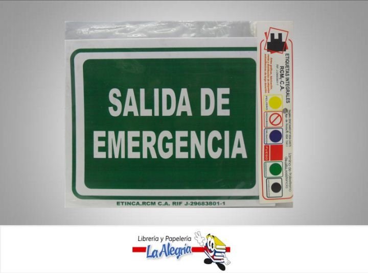 SENAL SALIDA DE EMERGENCIA 23,5X19CM MARCA ETINCA   
