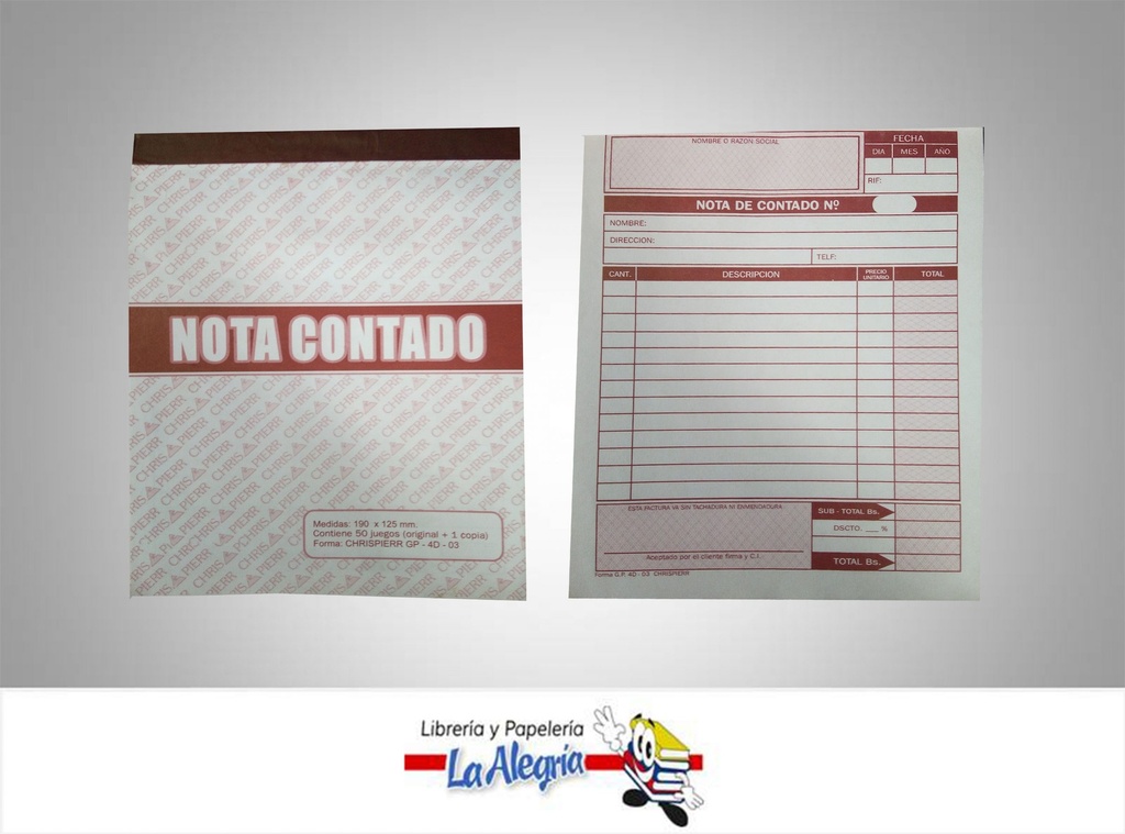 TALONARIO FACTURA C/COPIA 190X125 MM MARCA CHRISPIERR   