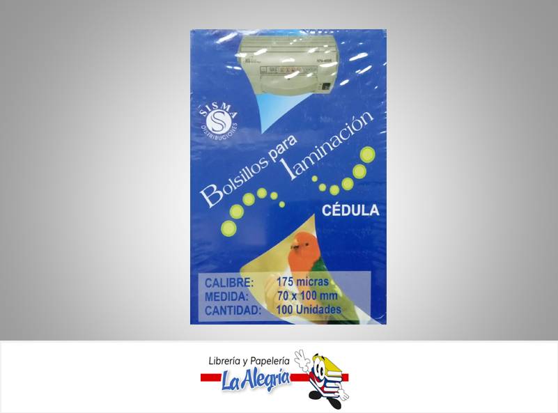 LAMINA P/PLASTIFICAR 70X100MM 175 MIC UN MARCA SISMA DISTRIBUCIONES   