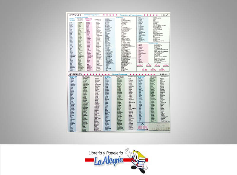 TABLA DE INGLES - VERBOS, ADVERBIOS MARCA DISPECA   