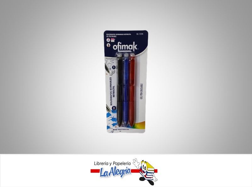 BOLIGRAFO BORRABLE RETRACTIL SET DE 3 COLORES GEL