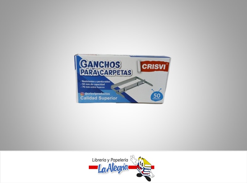 GANCHO PARA CARPETA METAL 7 CM 50 PZ MARCA CRISVI