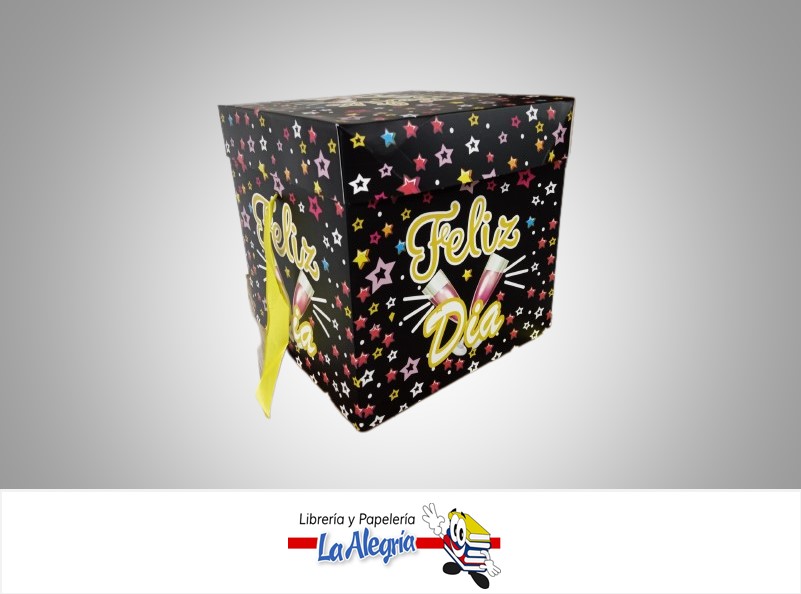 CAJA REGALO FELIZ DIA ESTRELLA/COPA 22X22X22CM NEGRO MARCA S/M