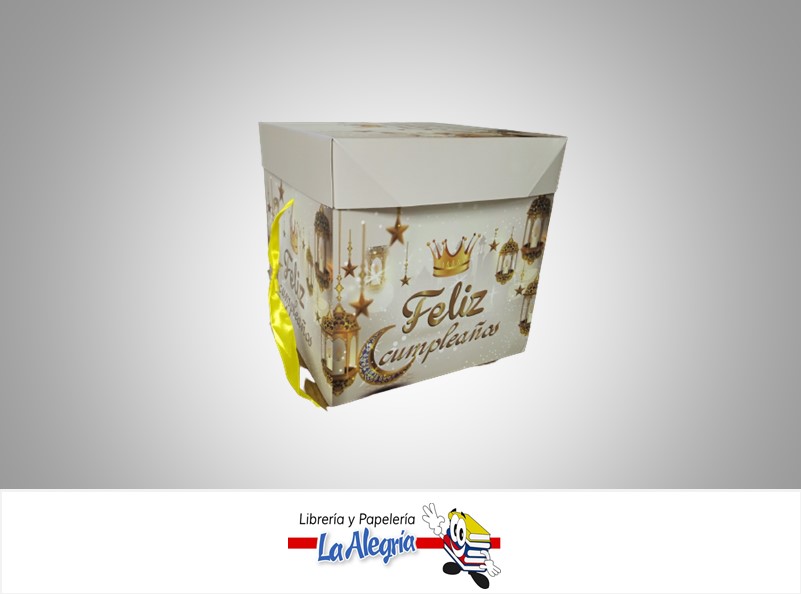 CAJA REGALO FELIZ CUMPLEAÑOS LUNA 15X15X15 CM GRIS/ORO MARCA S/M