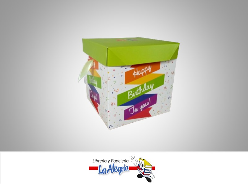 CAJA REGALO HAPPY BIRTHDAY TO YOU! 15X15X15CM VERDE/BLANCO MARCA S/M