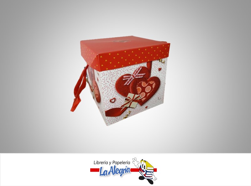 CAJA REGALO CORAZON/LAZO 15X15X15CM  ROJO MARCA S/M