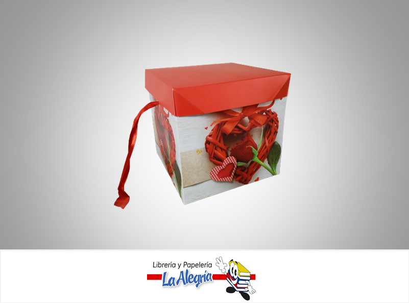 CAJA REGALO  ROSA/CORAZON 15X15X15CM ROJO MARCA S/M