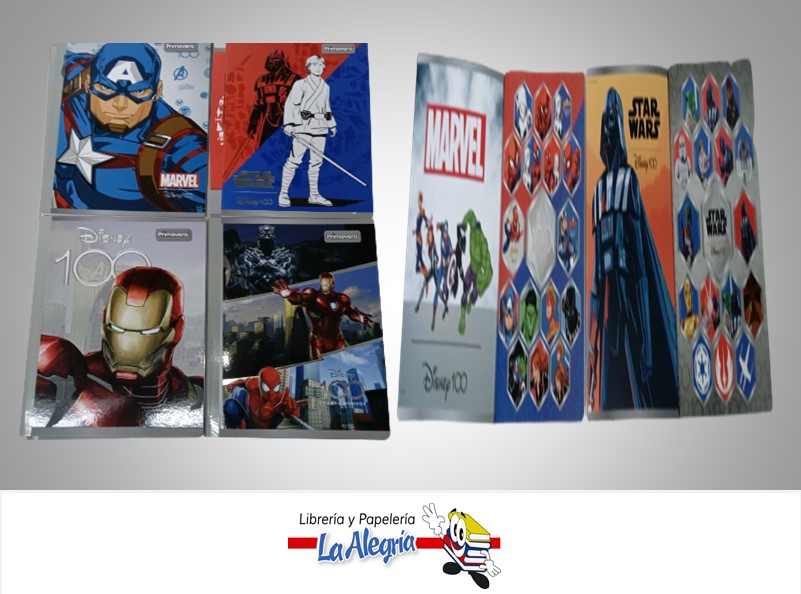 LIBRETA MARVEL/STARWARS/DISNEY 100 HOJAS DOBLE LINEA CON STICKERS MARCA PRIMAVERA