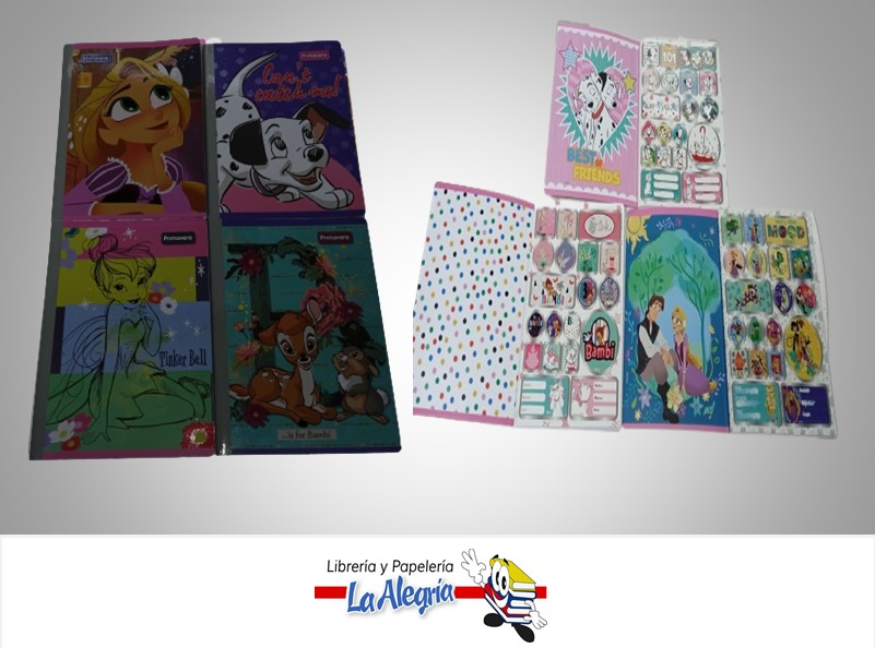 LIBRETA COSIDA DISNEY NIÑA 100HOJAS CUADRICULADO CON STICKERS MARCA PRIMAVERA