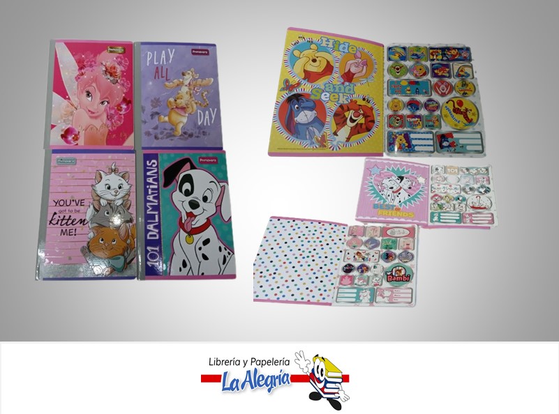 LIBRETA COSIDA DISNEY 100 HOJAS DOBLE LINEA CON STICKERS MARCA PRIMAVERA