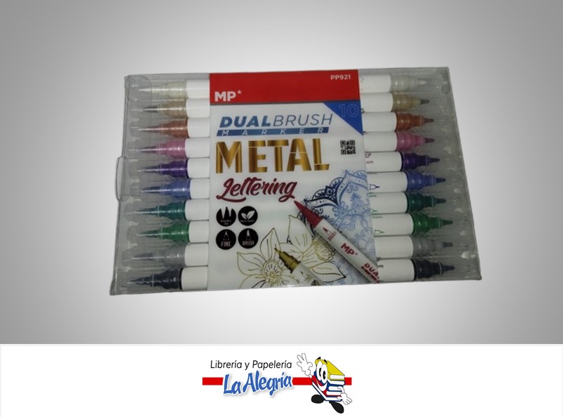 MARCADOR DOBLE PUNTA METALIZADO LETTERING PP921; 12 COLORES MARCA MP