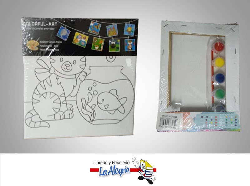 LIENZO CON DIBUJO ARTISTICO CONTIENE ACUARELAS Y PINCEL 20X20 CM MARCA KREATI