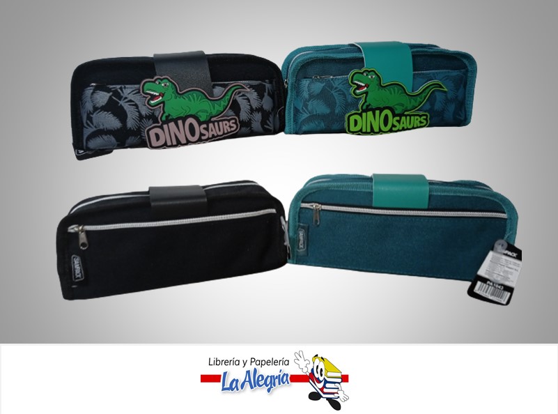 CARTUCHERA CON BOLSILLO TRIPLE PA1043; 22X10CM DINOSAURIO MARCA MP