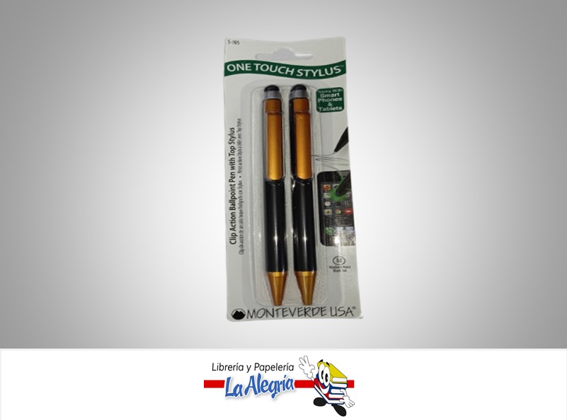 BOLÍGRAFO DE ACCIÓN CON CLIP ONE TOUCH  NARANJA/NEGRO PAQ 2 UND MARCA MONTEVERDE