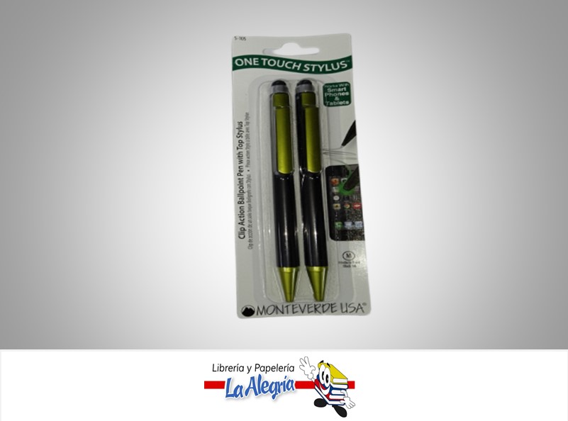 BOLÍGRAFO DE ACCIÓN CON CLIP ONE TOUCH  VERDE/NEGRO PAQ 2 UND MARCA MONTEVERDE