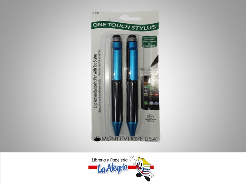 BOLÍGRAFO DE ACCIÓN CON CLIP ONE TOUCH  AZUL TURQUESA/NEGRO PAQ 2 UND MARCA MONTEVERDE
