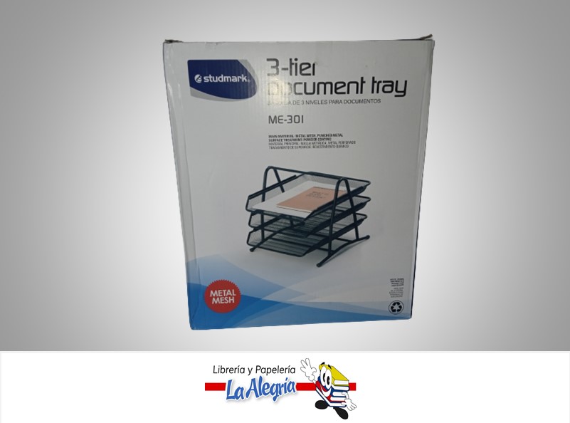 BANDEJA DE ESCRITORIO MALLA STME301A 3 DIVISIONES NEGRA MARCA STUDMARK