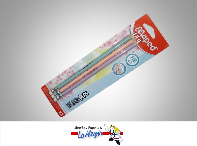 LAPIZ DE GRAFITO HB 2 TRIANGULAR BLACK´PEPS PAQ 3 UND PASTEL MARCA MAPED