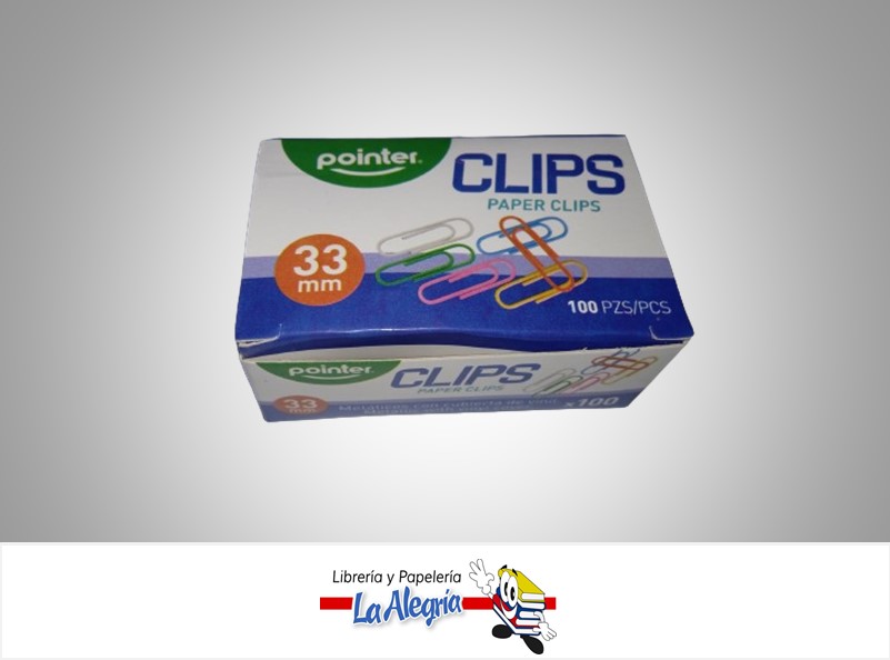 CLIP METALICO 33MM COLORES  CAJA 100 UND MARCA POINTER