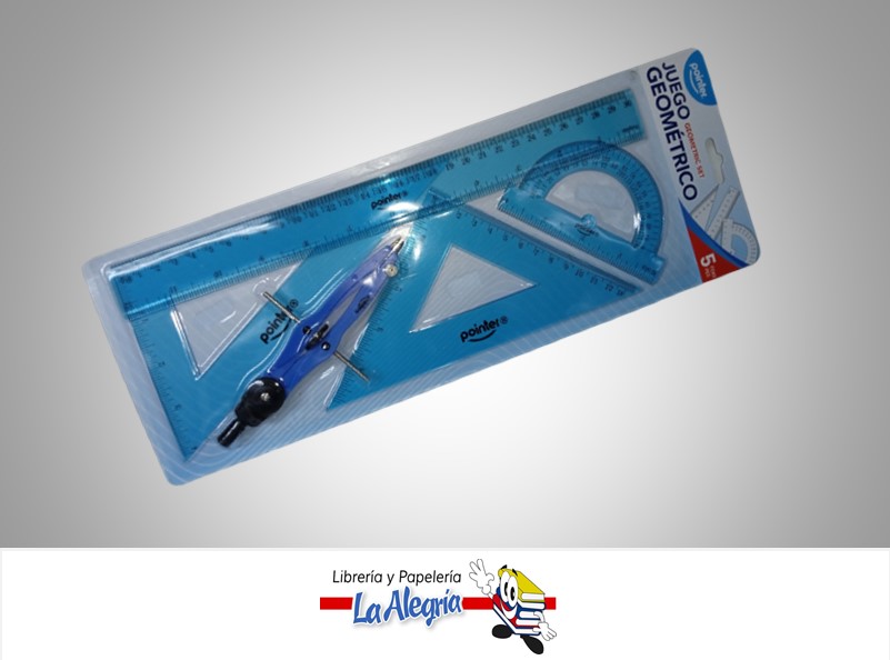 JUEGO DE GEOMETRIA ACRILICO 30 CM CON COMPAS RU030C 5 PZA MARCA POINTER