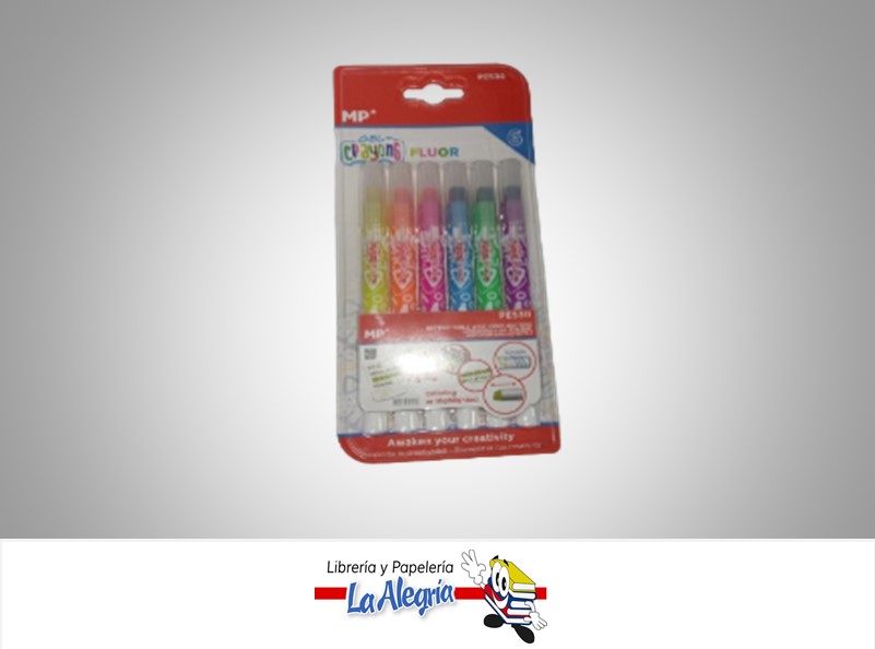 MARCADOR DE CERA RETRACTIL GEL FLUORECENTE PE530 PAQ 6 COLORES MARCA MP
