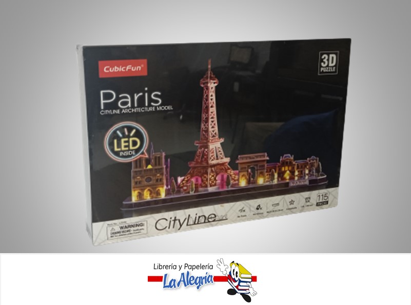 ROMPECABEZA 3D PARIS CITY LINE LED INSIDE 115 PZA MARCA CUBICFUN