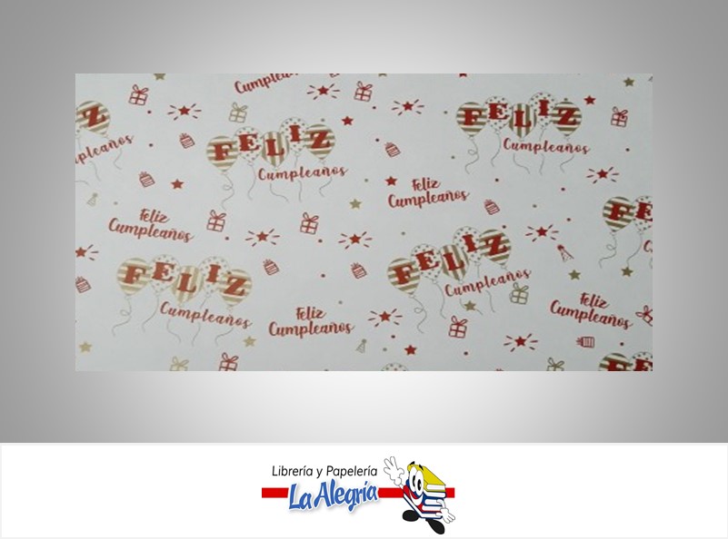 PAPEL DE REGALO FELIZ CUMPLEAÑOS 66X46 CM BLANCO/ROJO UND MARCA PAPURRI
