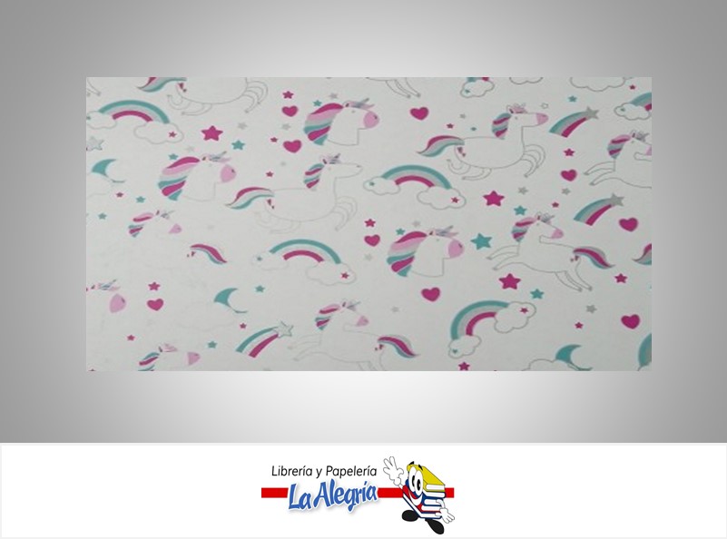 PAPEL DE REGALO UNICORNIO 66X46 CM BLANCO MARCA PAPURRI