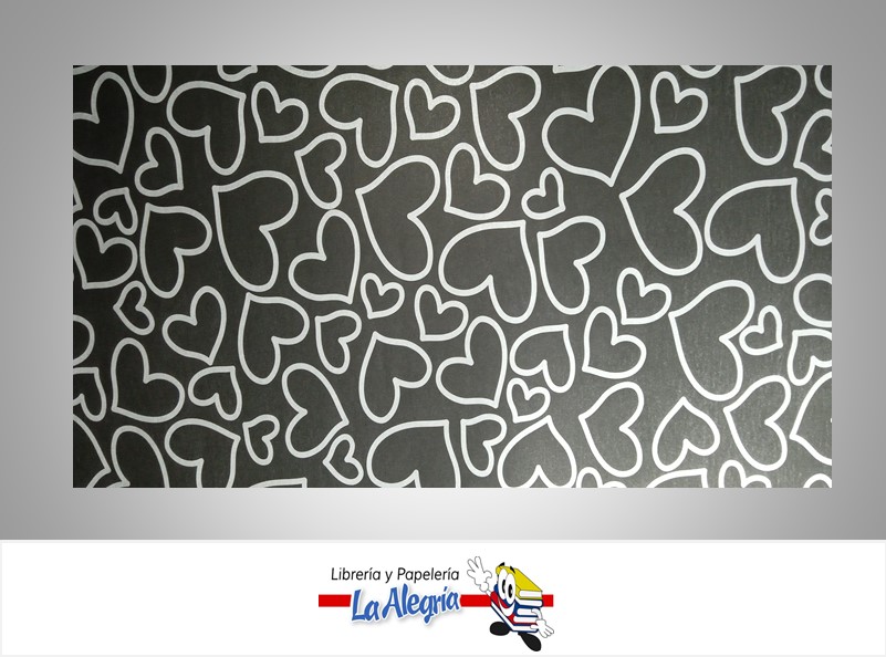 PAPEL DE REGALO CORAZONES 66X46 CM NEGRO MARCA PAPURRI