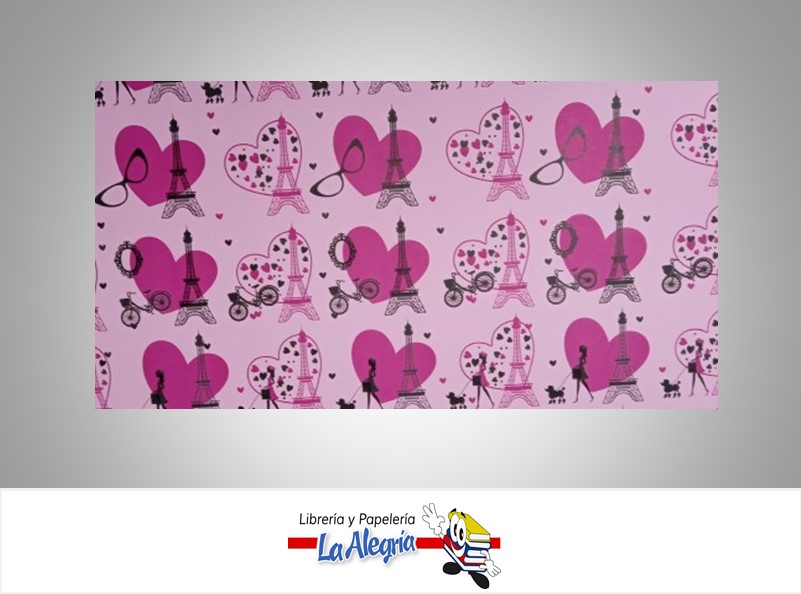PAPEL DE REGALO LOVE EIFFEL 66X46 CM ROSADO UND MARCA PAPURRI