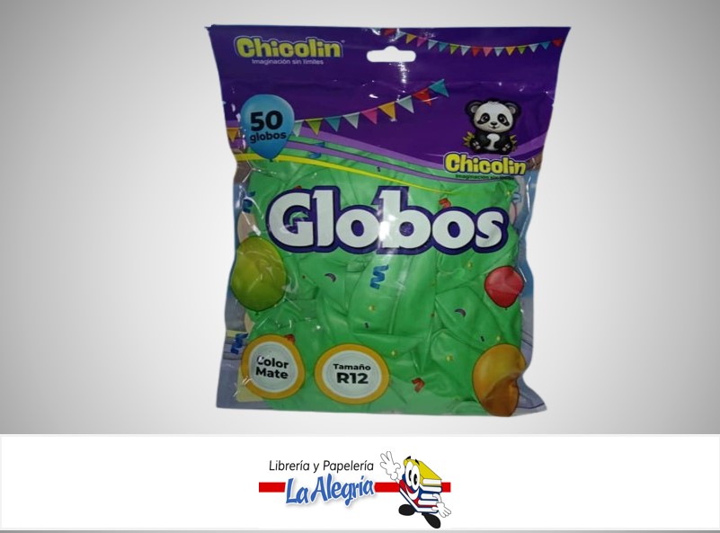 GLOBO R12" LATEX MATE VERDE CLARO PAQ DE 50 UND MARCA CHICOLIN