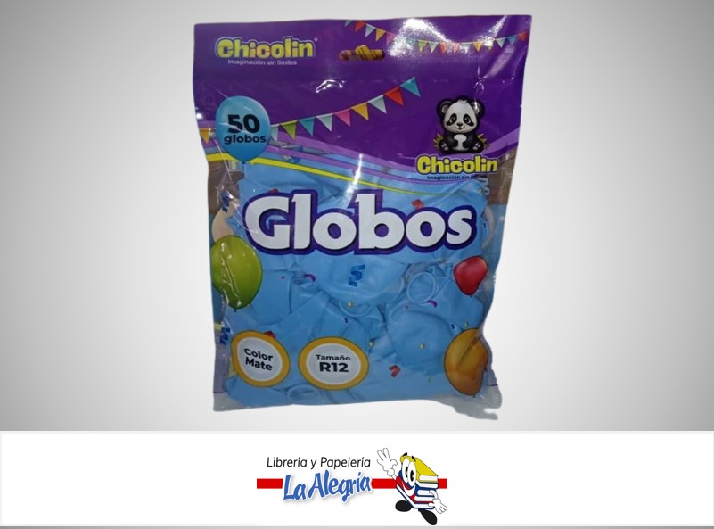 GLOBO R12" LATEX MATE AZUL CELESTE PAQ DE 50 UND MARCA CHICOLIN
