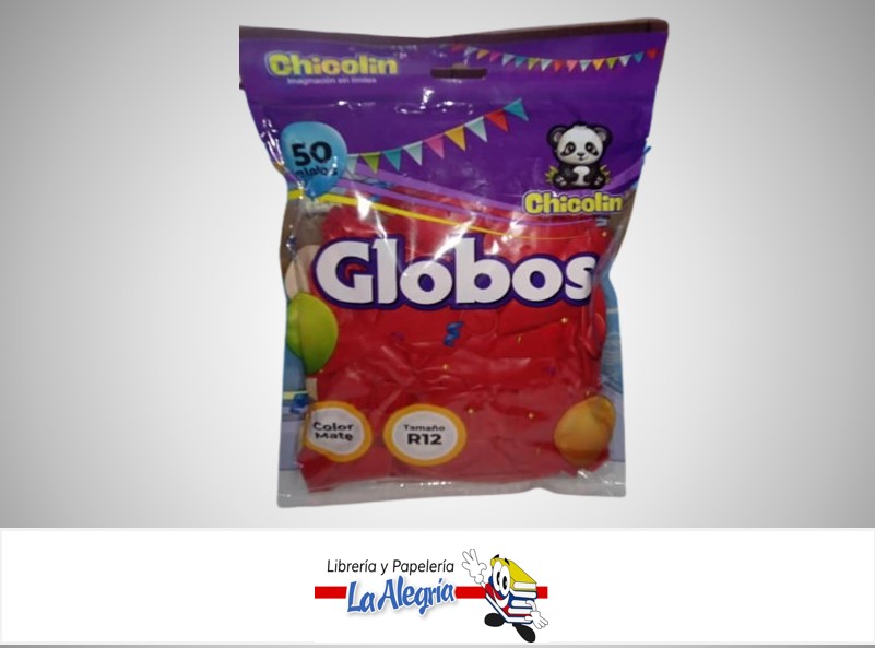 GLOBO R12" LATEX MATE ROJO PAQ DE 50 UND MARCA CHICOLIN