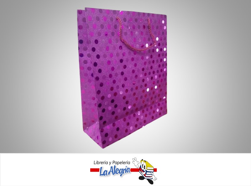 BOLSA DE REGALO ESCARCHADA LUNARES 32X26X10 CM MAGENTA UND MARCA S/M