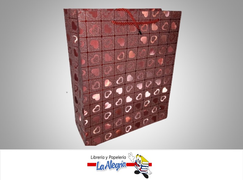 BOLSA DE REGALO DIAMANTES DORADOS 32X26X10 CM ROJO UND MARCA S/M