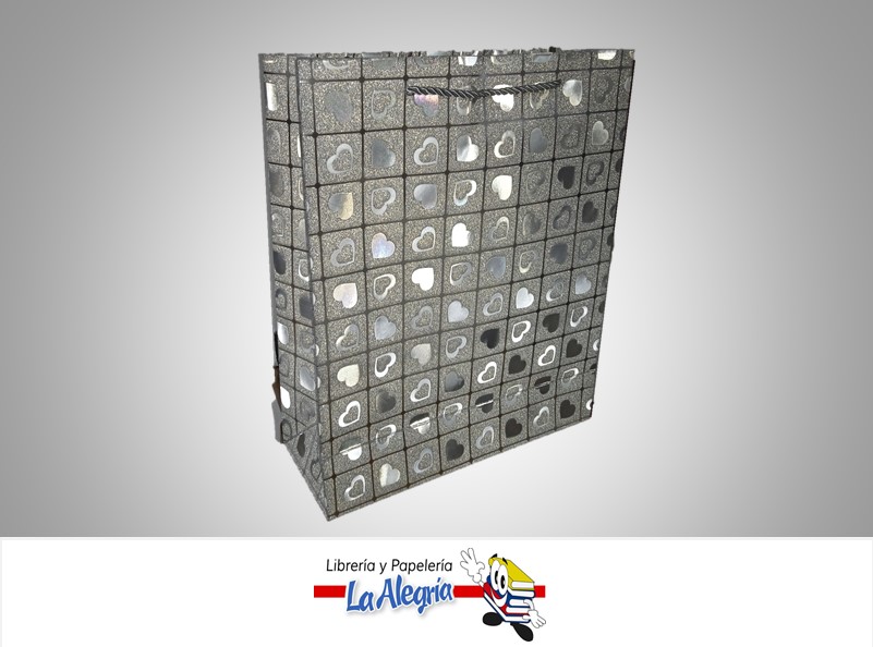 BOLSA DE REGALO ESCARCHADA CORAZON 32X26X10 CM PLATA UND MARCA S/M