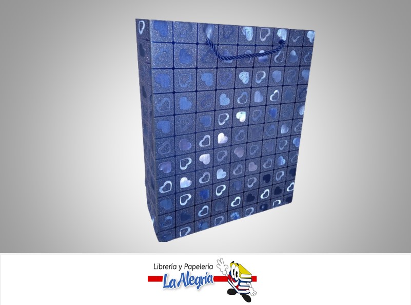 BOLSA DE REGALO ESCARCHADA CORAZON 32X26X10 CM AZUL UND MARCA S/M
