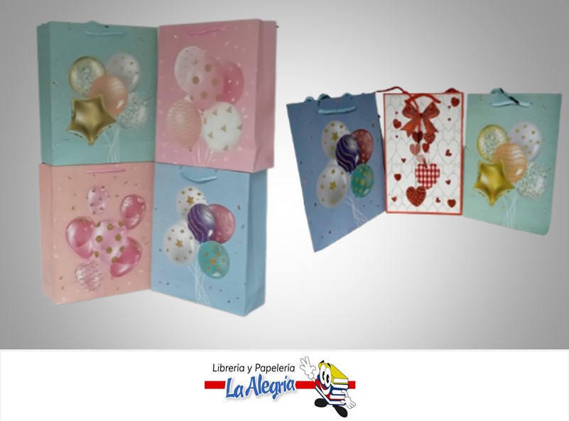 BOLSA DE REGALO GLOBOS Y CORAZONES 32X26X10 CM MARCA S/M