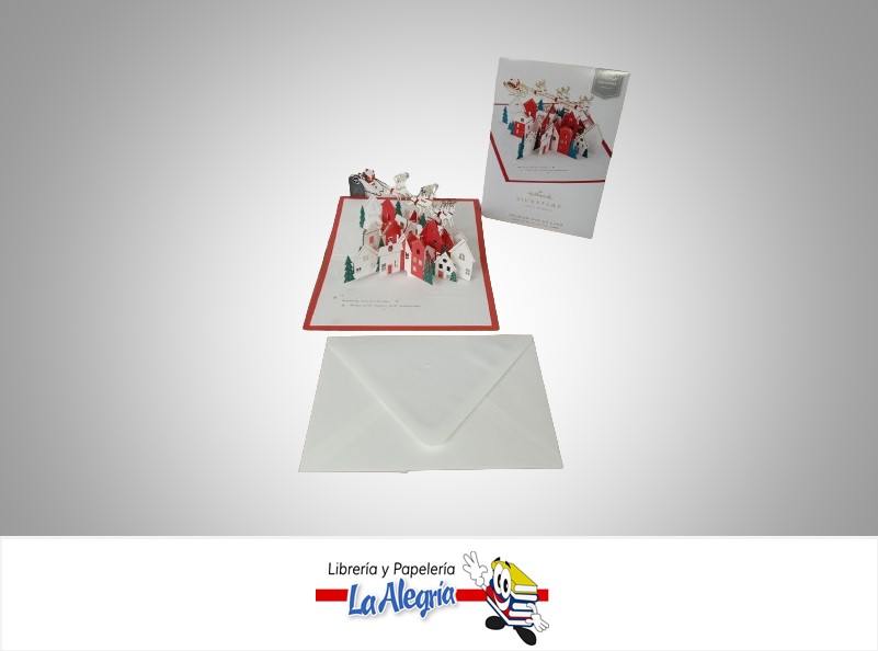 TARJETA DE REGALO PUEBLITO ROJO-BLANCO CASAS DE NAVIDAD 3D UND MARCA HALLMARK